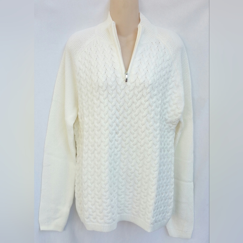 Croft & Barrow 1/4 Zip Cable Knit Sweater Pristine White Womens L XL